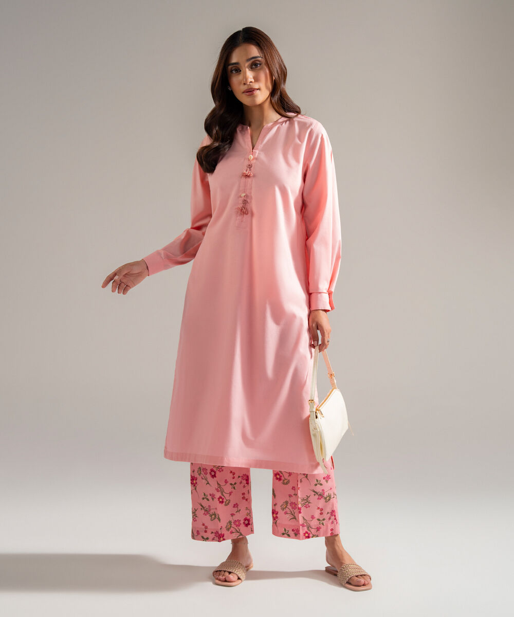 Women's RTW Cambric Solid Pink Straight Shirt