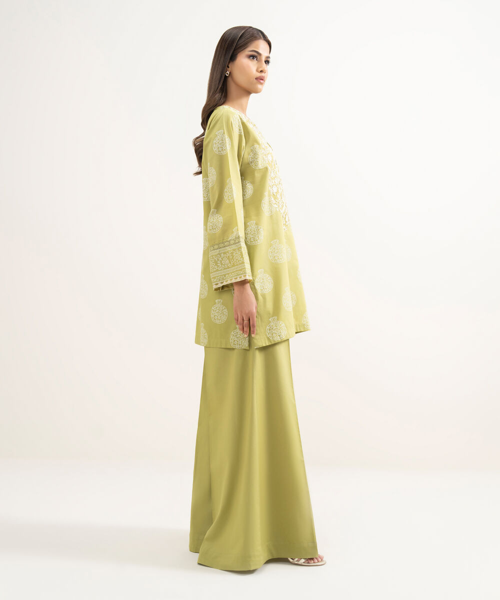 Women's RTW Lawn Embroidered Green Straight Shirt