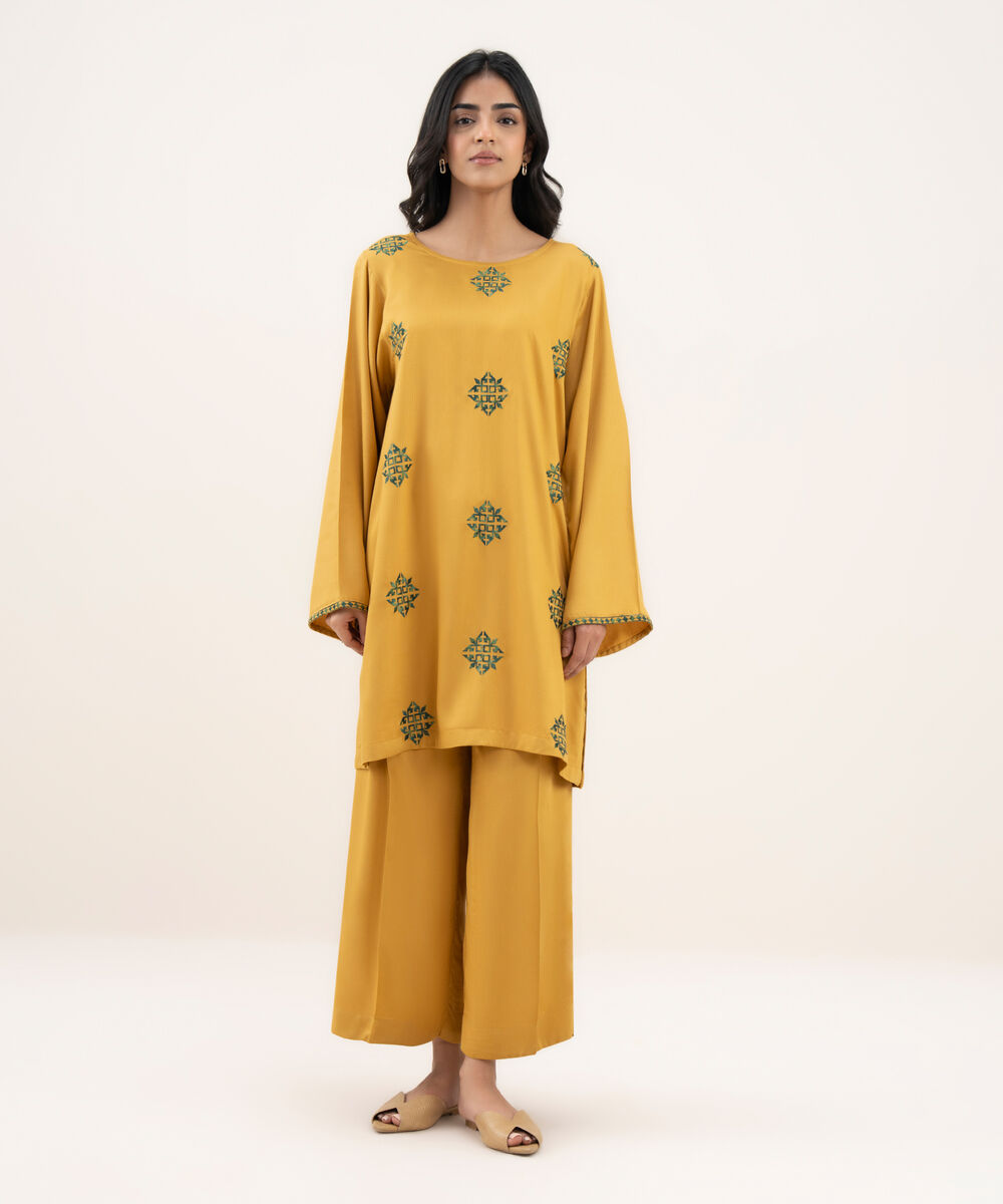 Women's RTW Bedford Embroidered Straight Mustard Shirt
