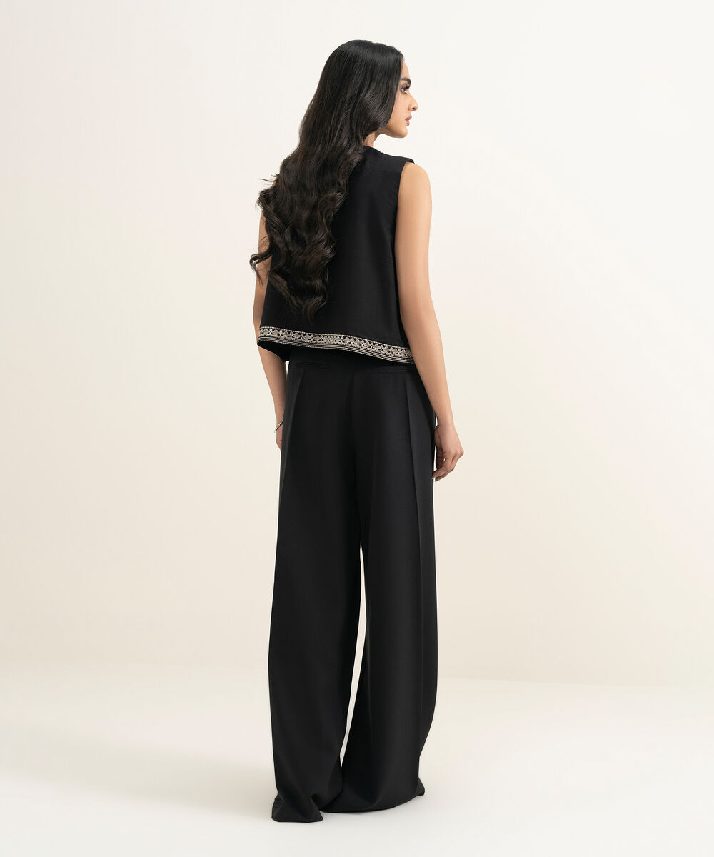 Women's RTW Dobby Embroidered Black Waistcoat