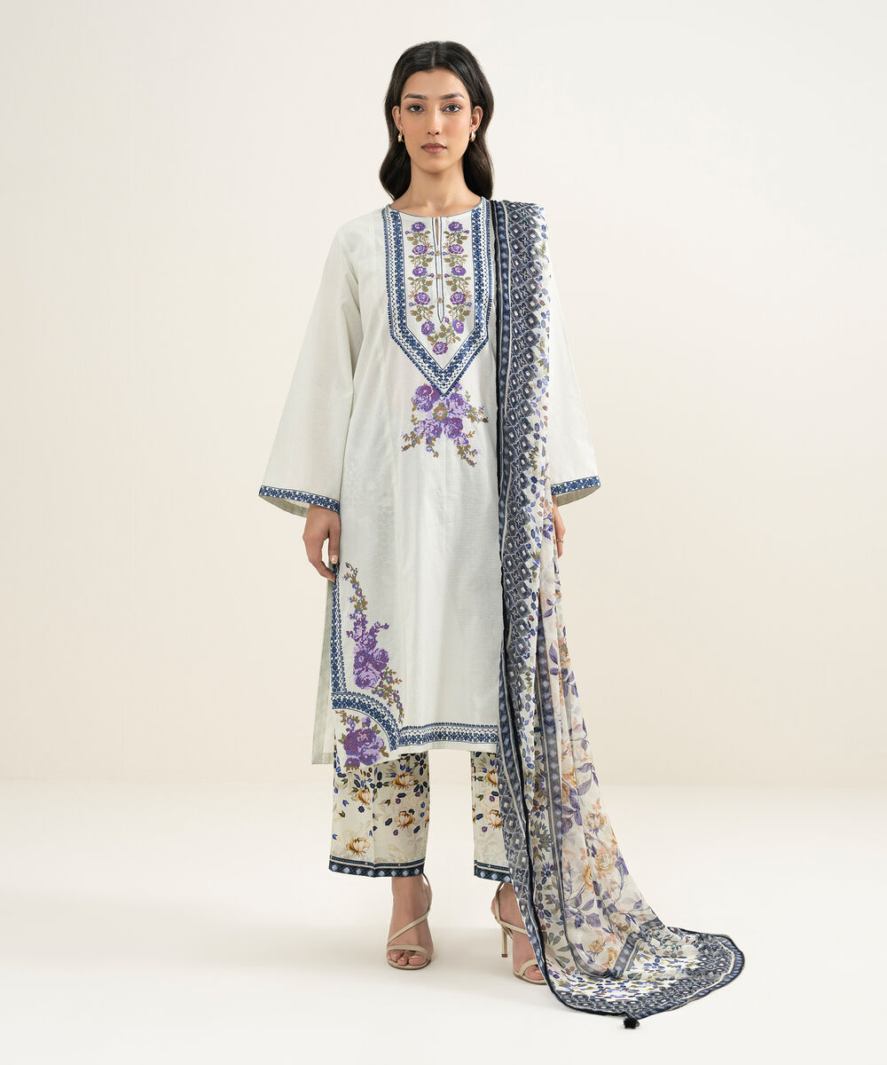Women's RTW Dobby Embroidered Mint Green A-Line Shirt