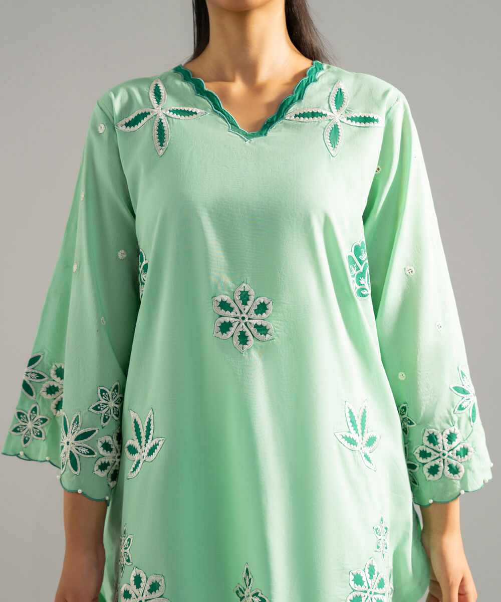 Women's RTW Lawn Solid Embroidered Green 2 Piece Suit