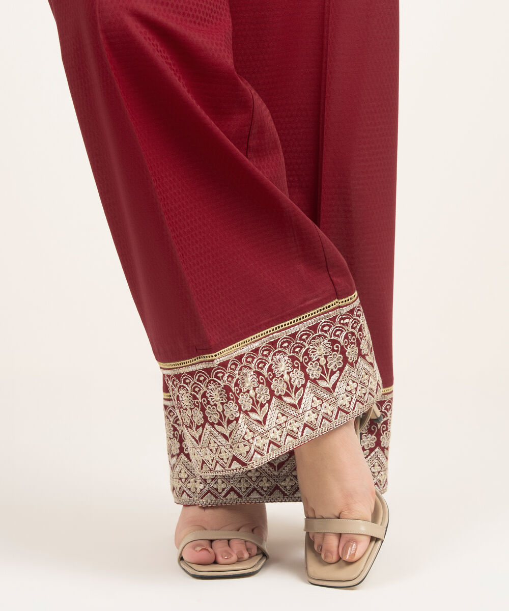 Women's RTW Dobby Embroidered Red Culottes