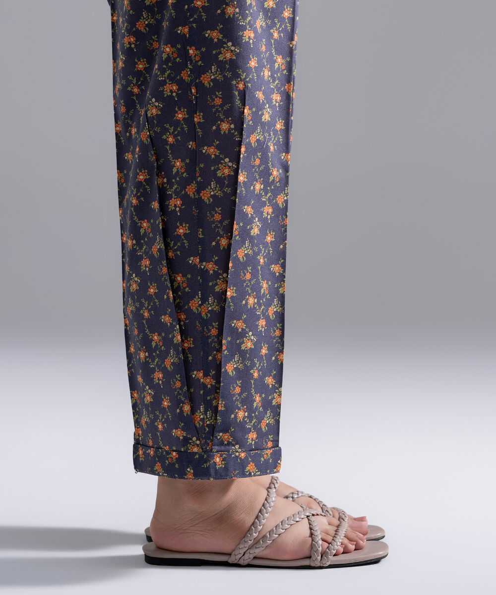 Women's RTW Cambric Printed Charcoal Grey Straight Pants