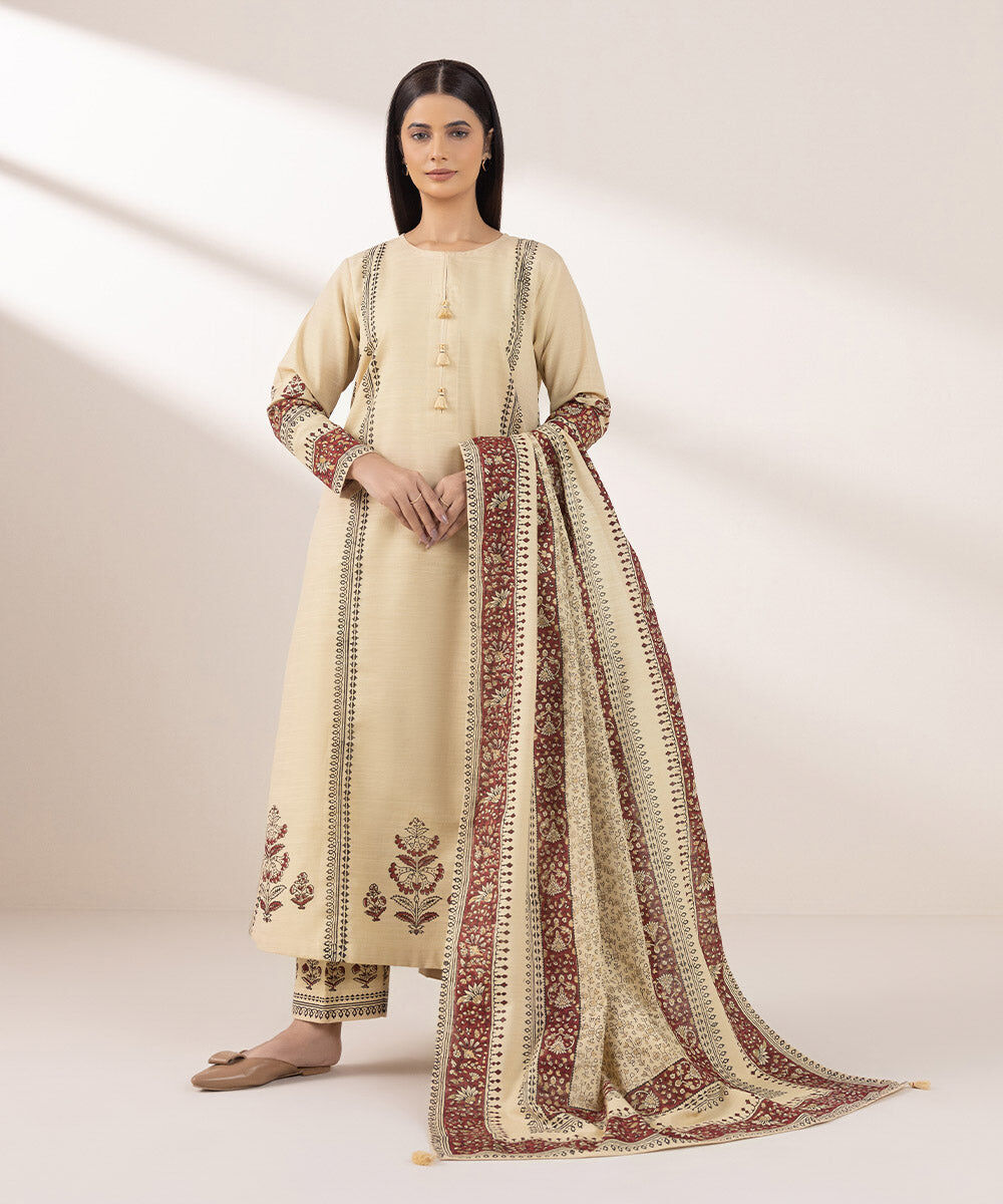 Women's Pret Khaddar Printed Beige A-Line Shirt