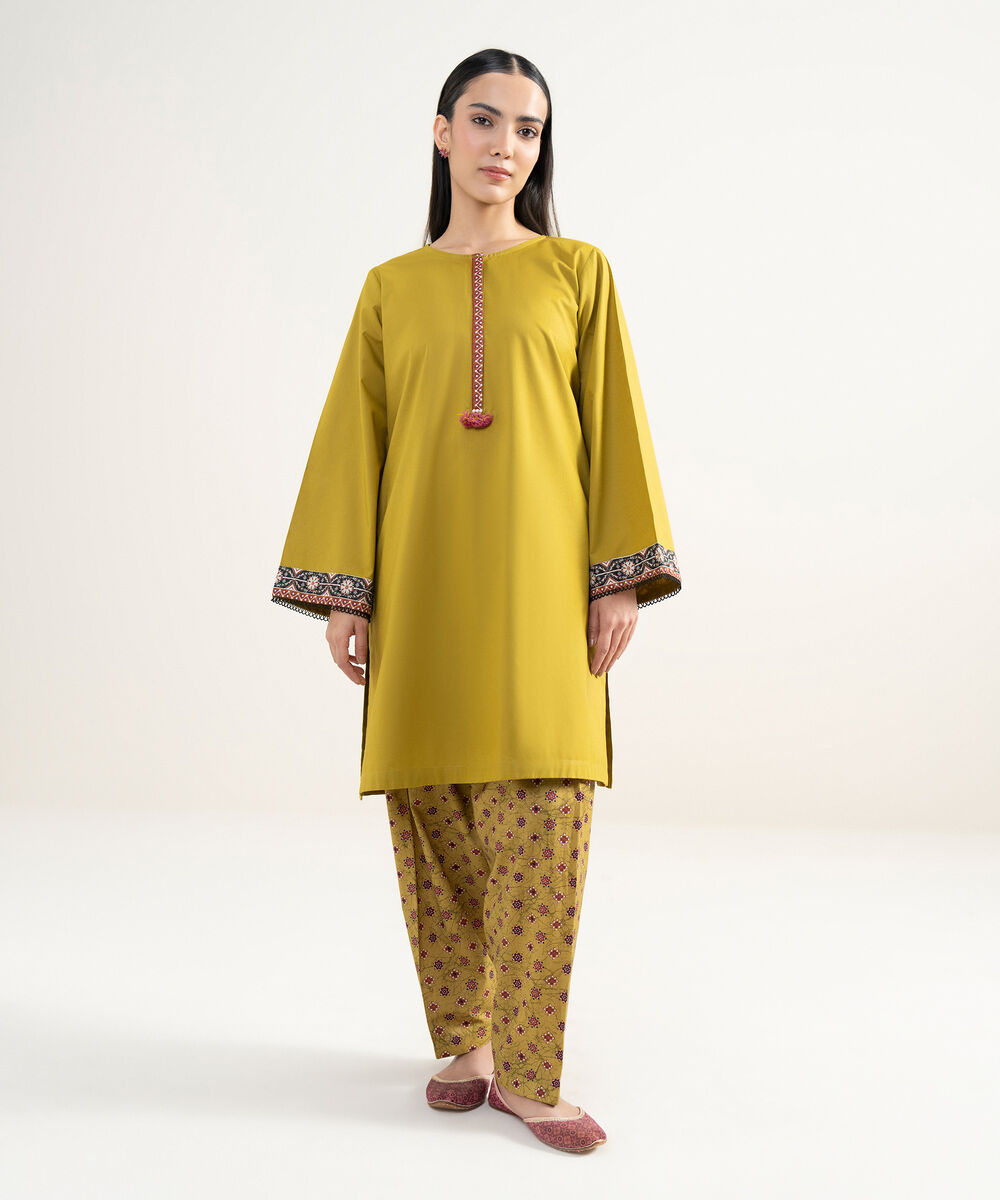 Women's RTW Cambric Solid Yellow Straight Shirt