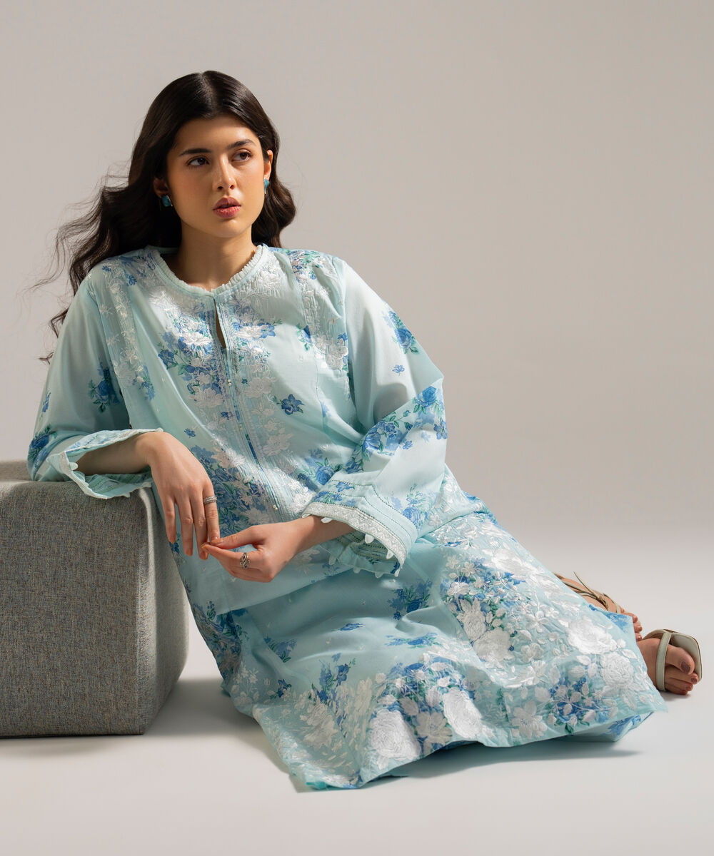 Women's RTW Lawn Embroidered Blue 2 Piece Suit