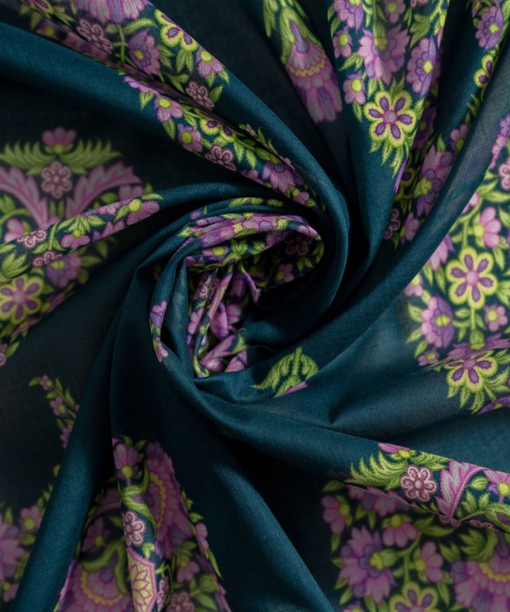 Women's RTW Fine Voil Printed Teal Dupatta