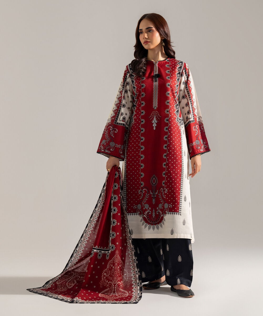 Women's RTW Printed Maroon Khaddar Dupatta