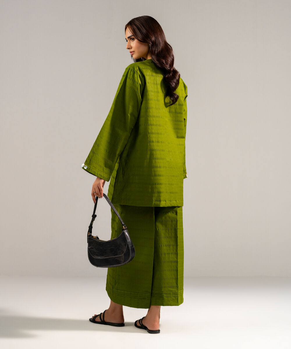 Women's RTW Seersucker Solid Green 2 Piece Suit