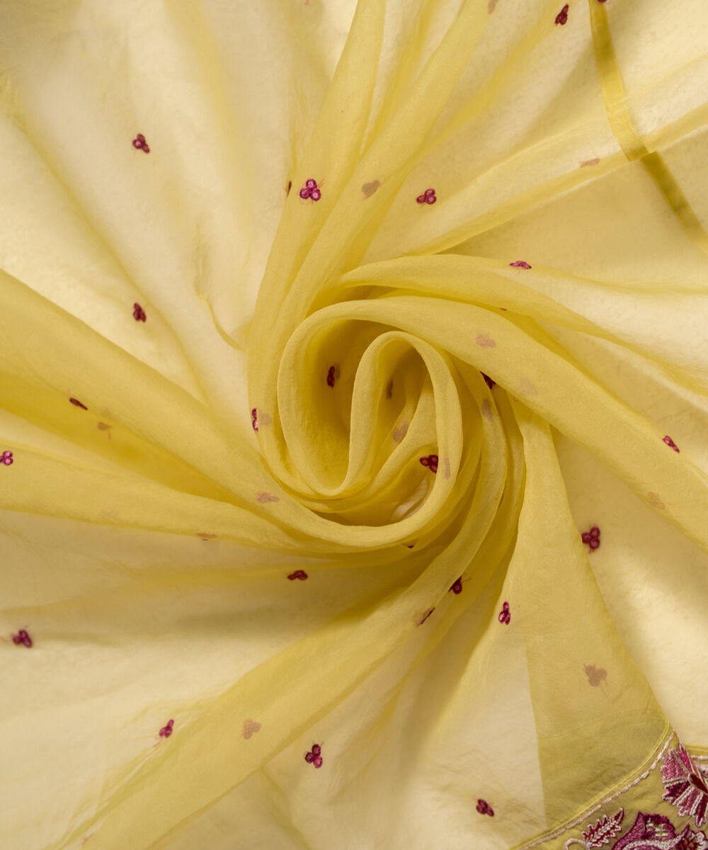 Blended Organza Embroidered Lime Yellow Dupatta