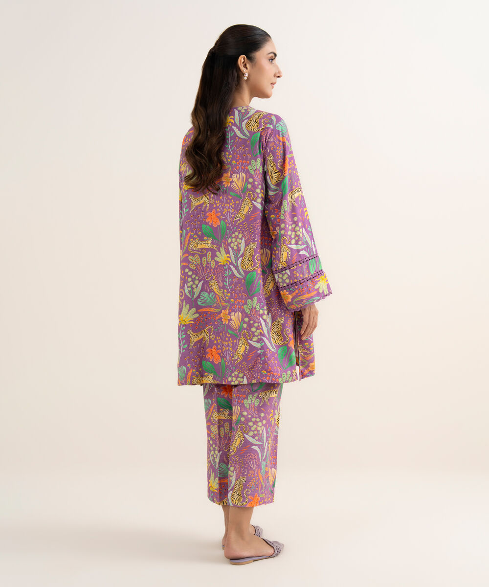 Women's RTW Herringbone Printed Purple Boxy Shirt