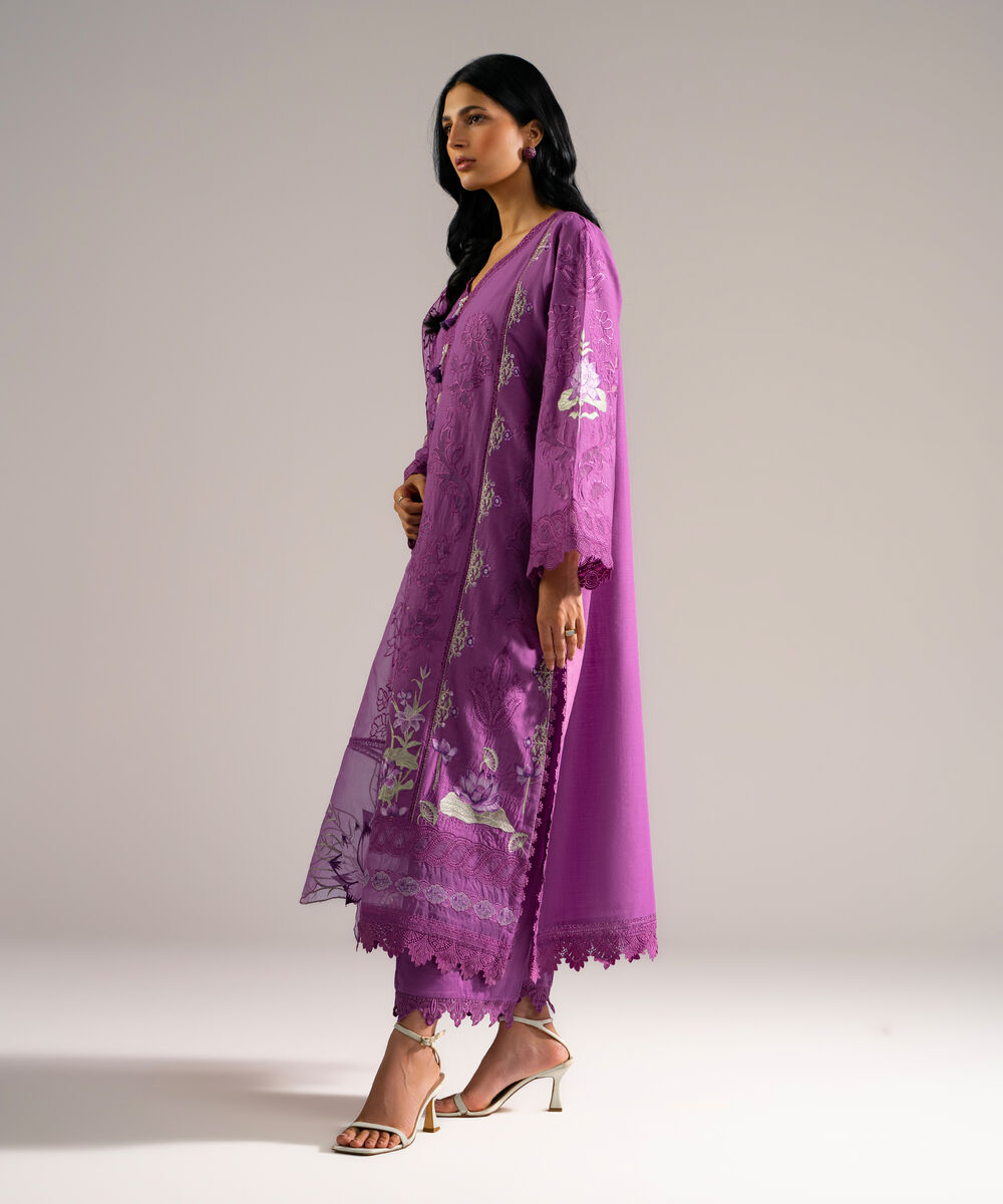 Women's RTW Crosshatch Embroidered Purple 3 Piece Suit