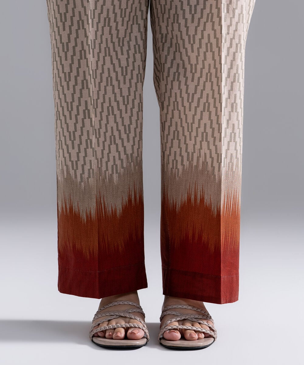 Women's RTW Cambric Printed Beige Straight Pants