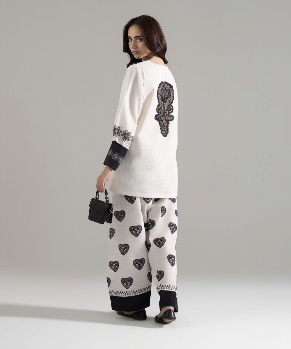 Women's RTW Khaddar Printed White Straight Shirt