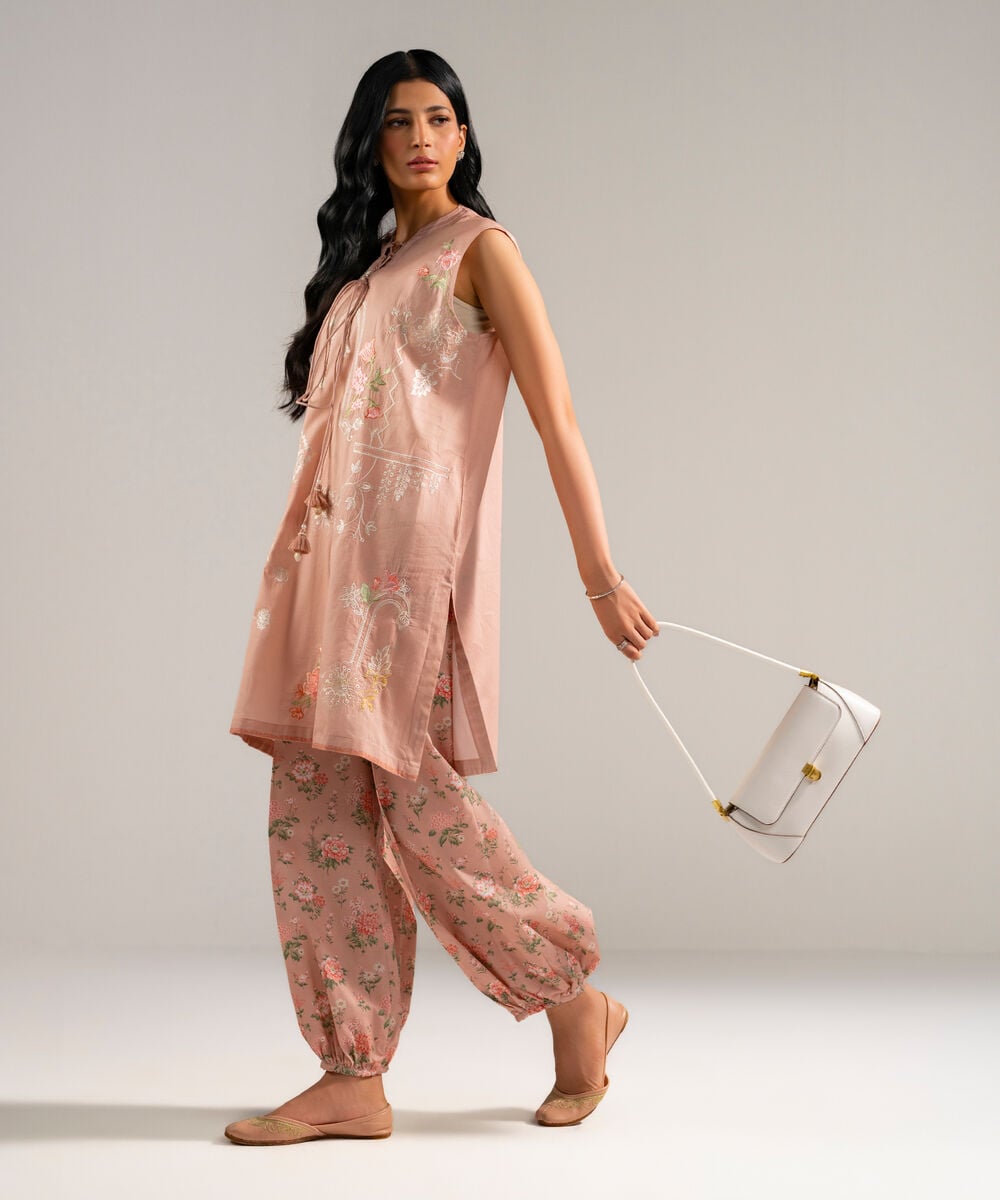 Women's RTW Lawn Embroidered Pink Straight Shirt