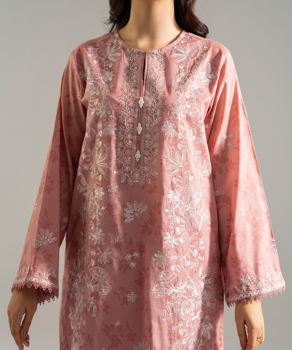 Women's RTW Lawn Embroidered Pink 3 Piece Suit