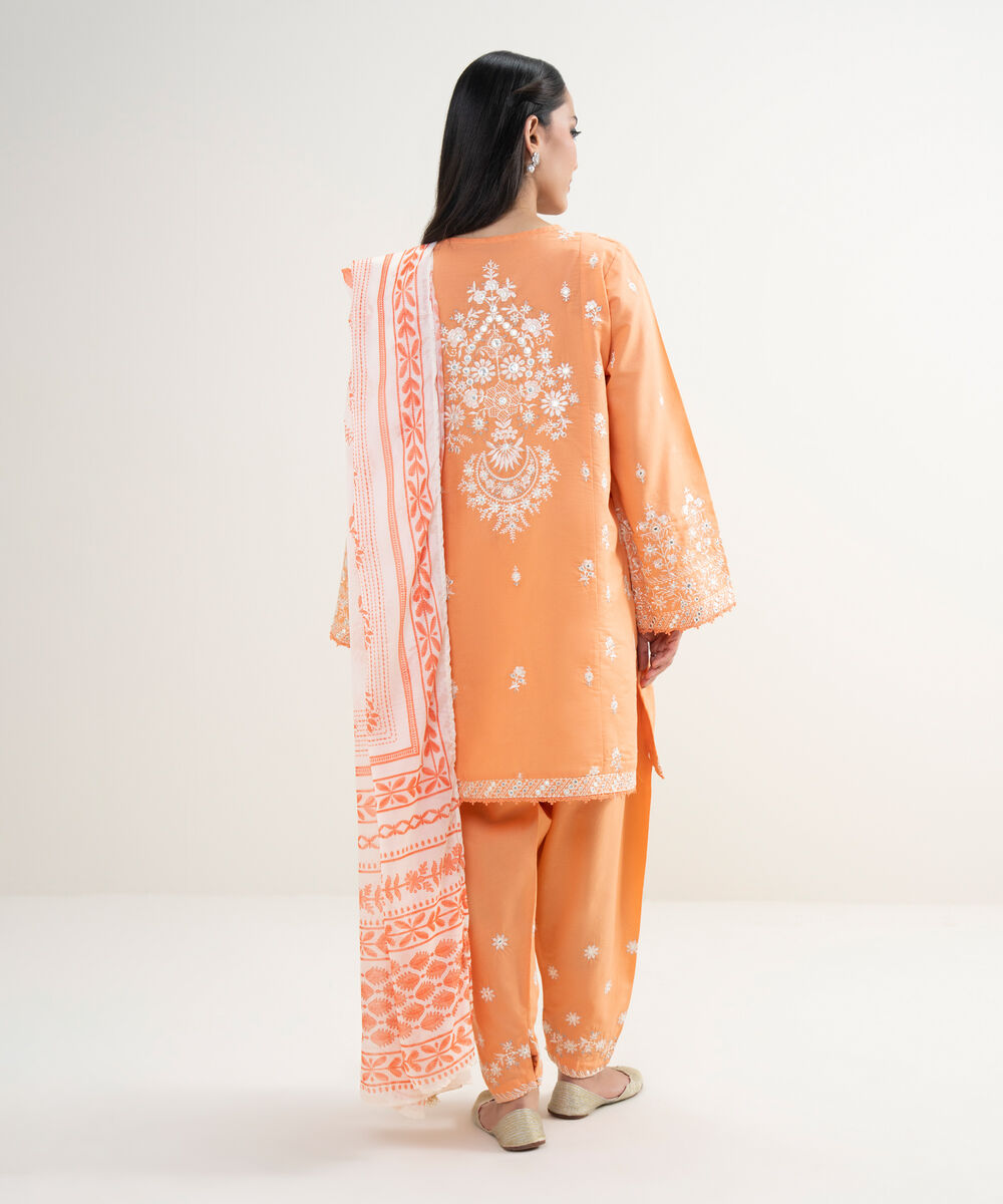 Women's RTW Zari Lawn Embroidered Cream White 3 Piece Suit