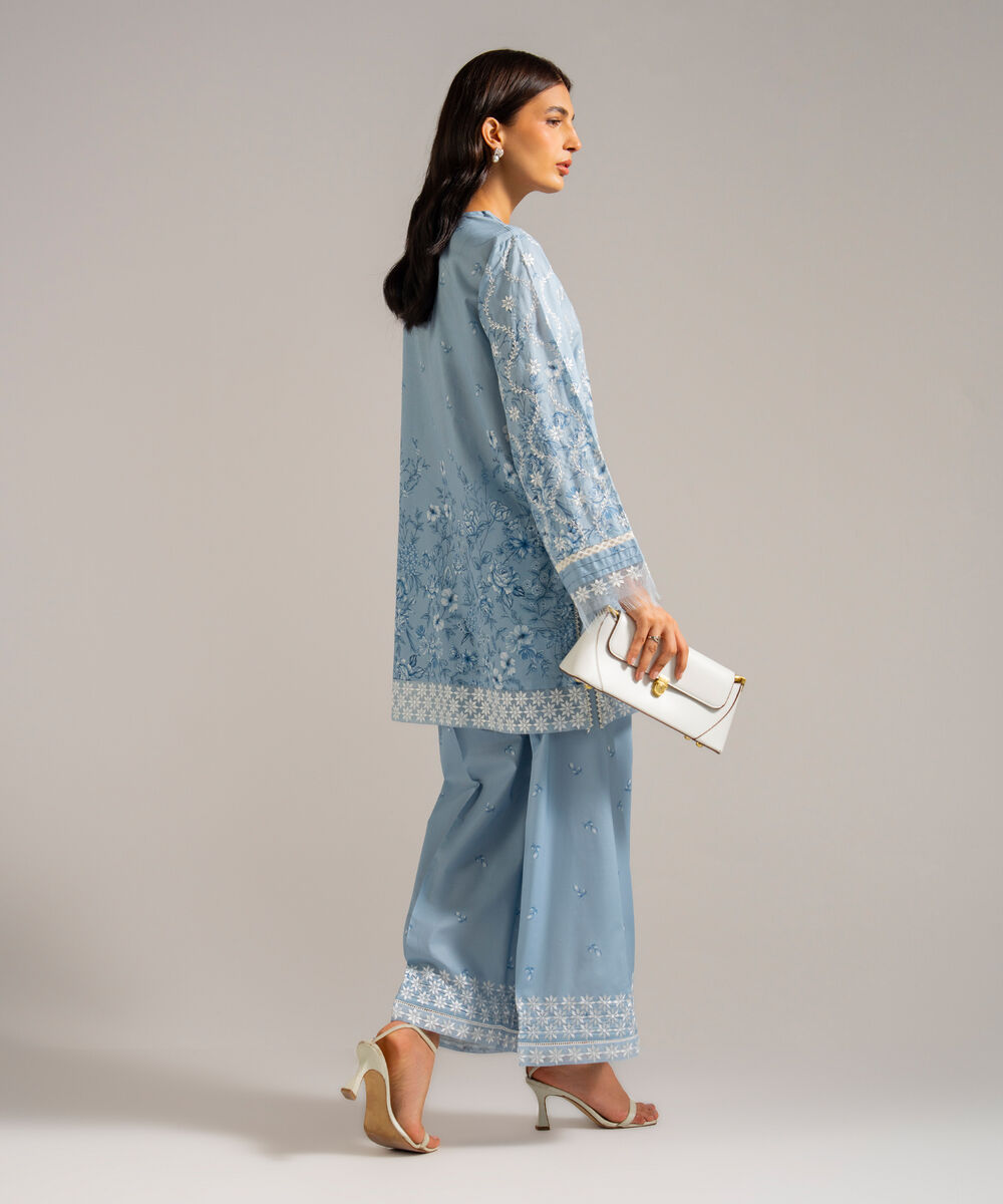 Women's RTW Lawn Embroidered Blue 2 Piece Suit