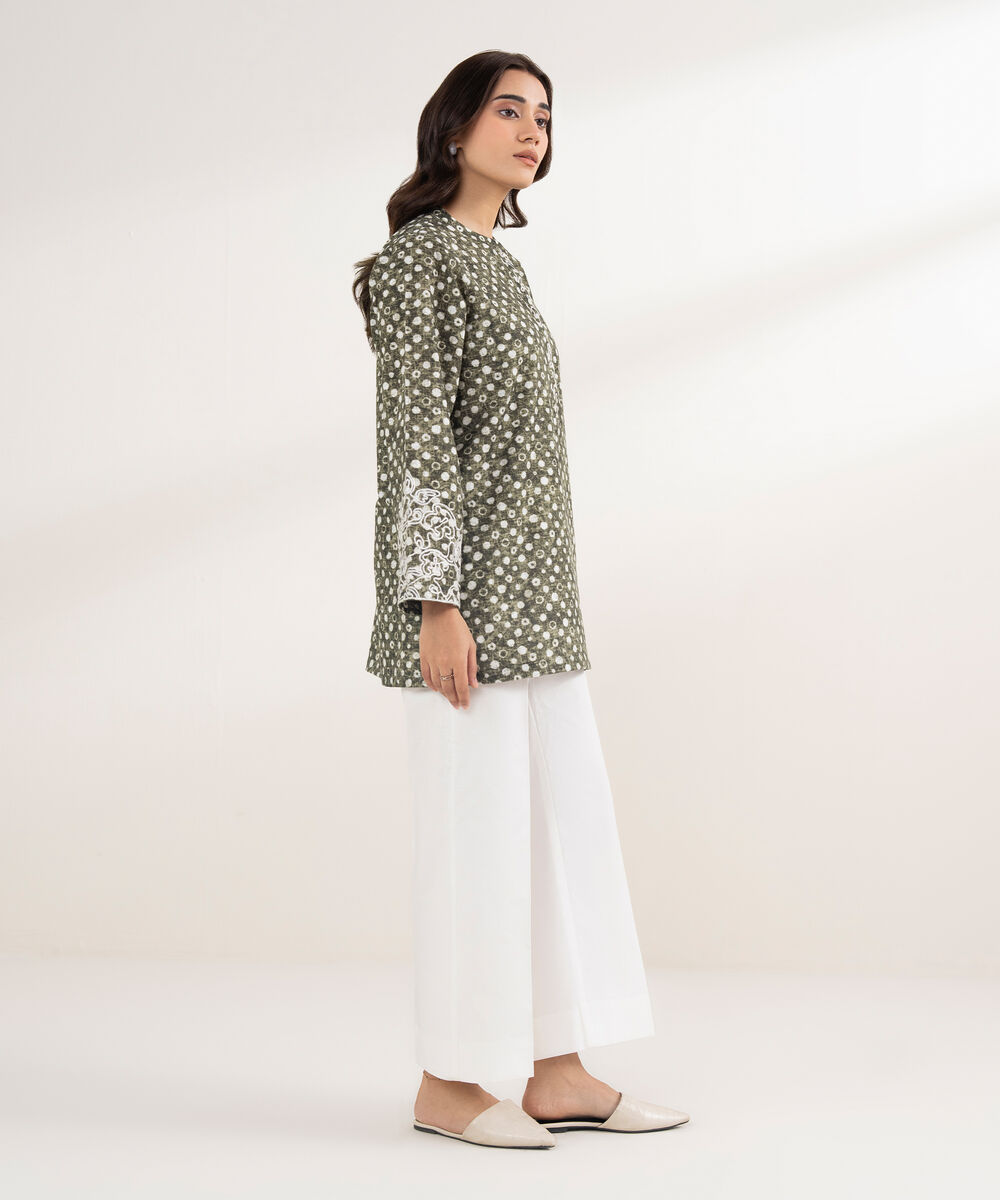 Women's RTW Khaddar Embroidered Green Shirt