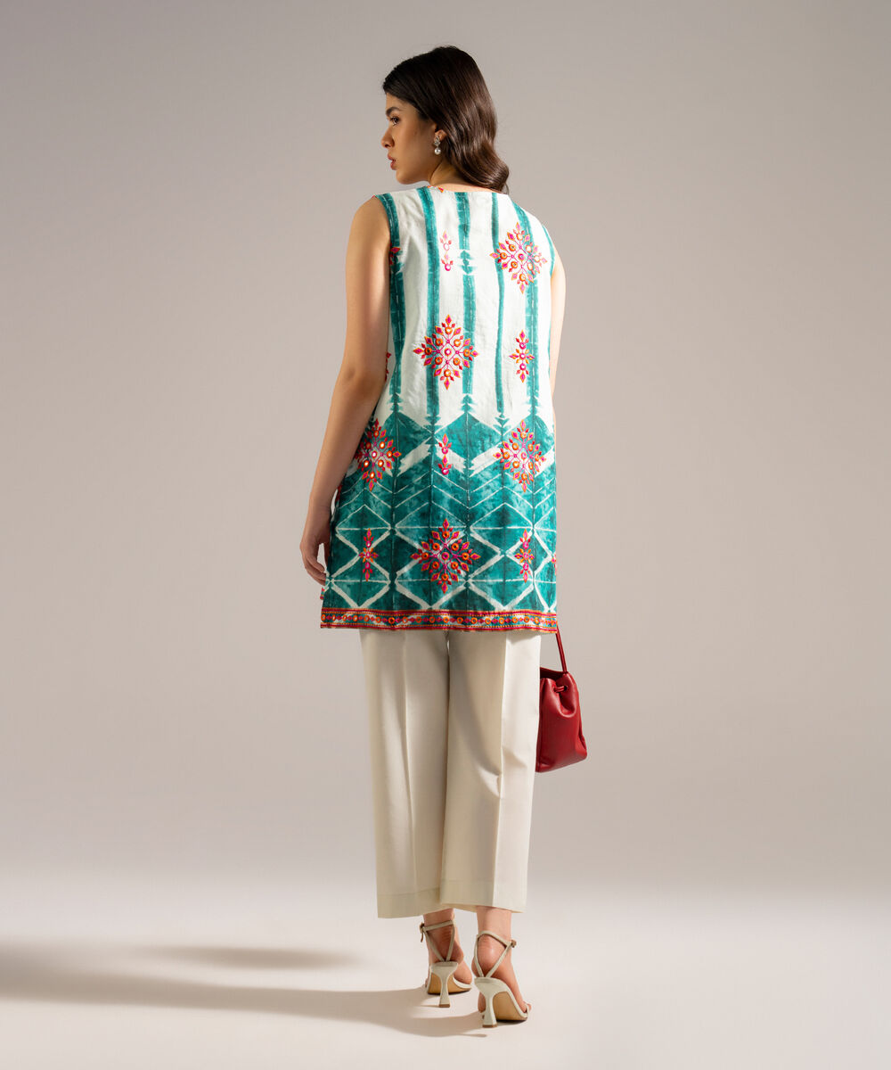 Women's RTW Dobby Embroidered Green Straight Shirt