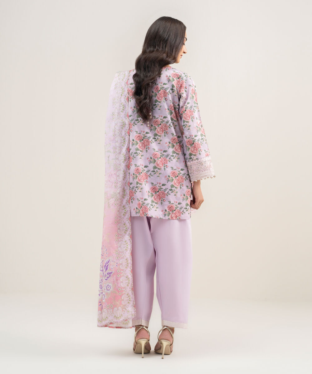 Women's RTW Zari Lawn Embroidered Lilac 3 Piece Suit