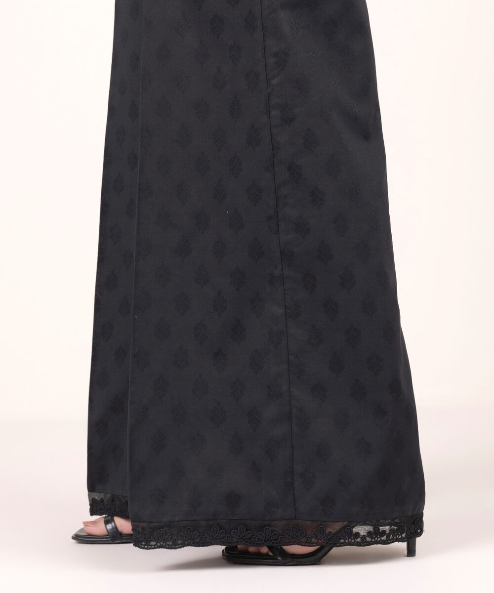 Women's RTW Self Jacquard Solid Black Flared Pants
