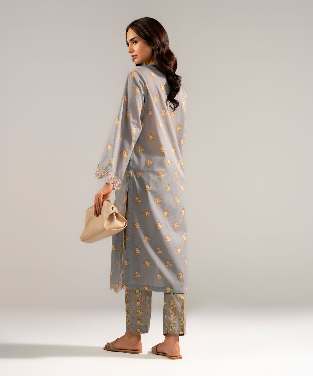 Women's RTW Lawn Embroidered Grey Straight Shirt