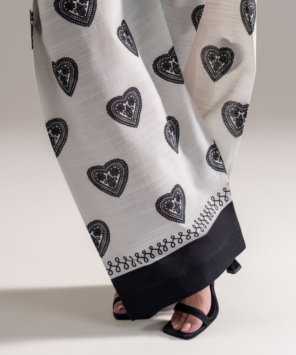 Women's RTW Khaddar Printed White Farshi Shalwar