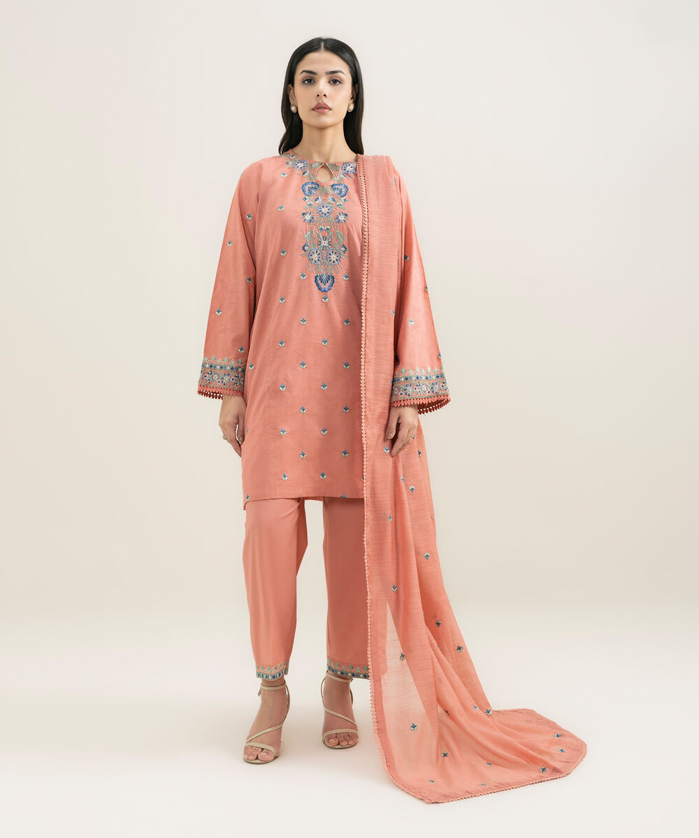 Women's RTW Manaar Embroidered Pink Dupatta