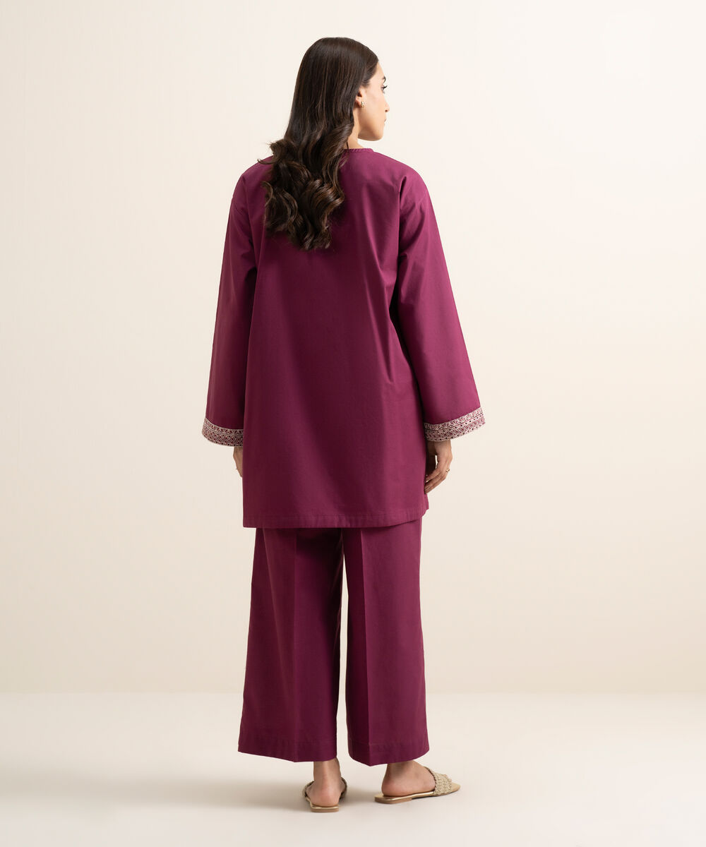 Women's RTW Cambric Embroidered Purple Boxy Shirt