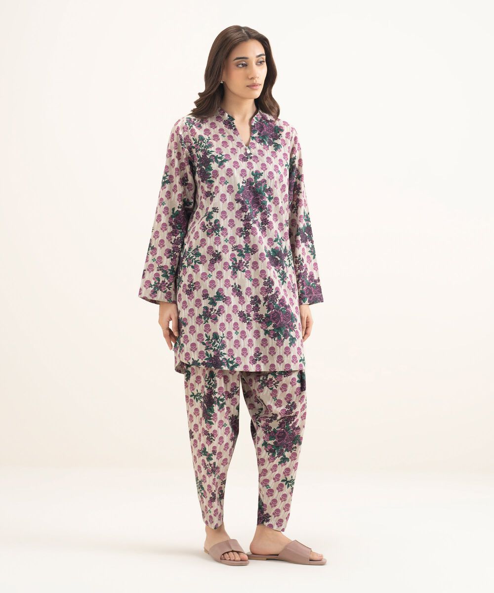 Women's RTW Cambric Printed Beige Straight Shirt