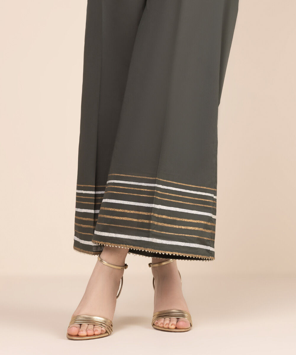 Women's RTW Cambric Grey Solid Flared Pants
