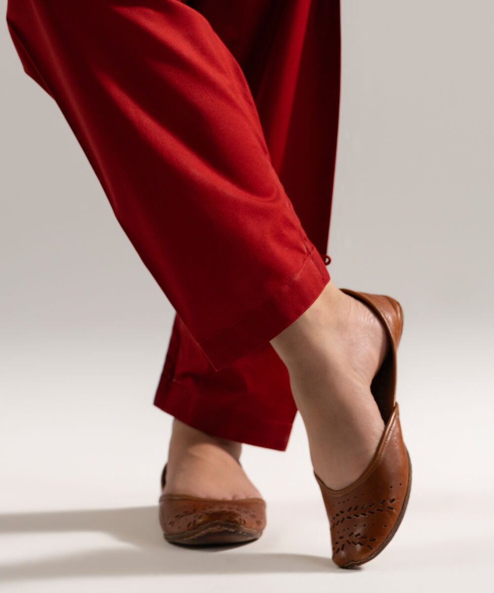 Women's RTW Cambric Solid Red Skinny Shalwar
