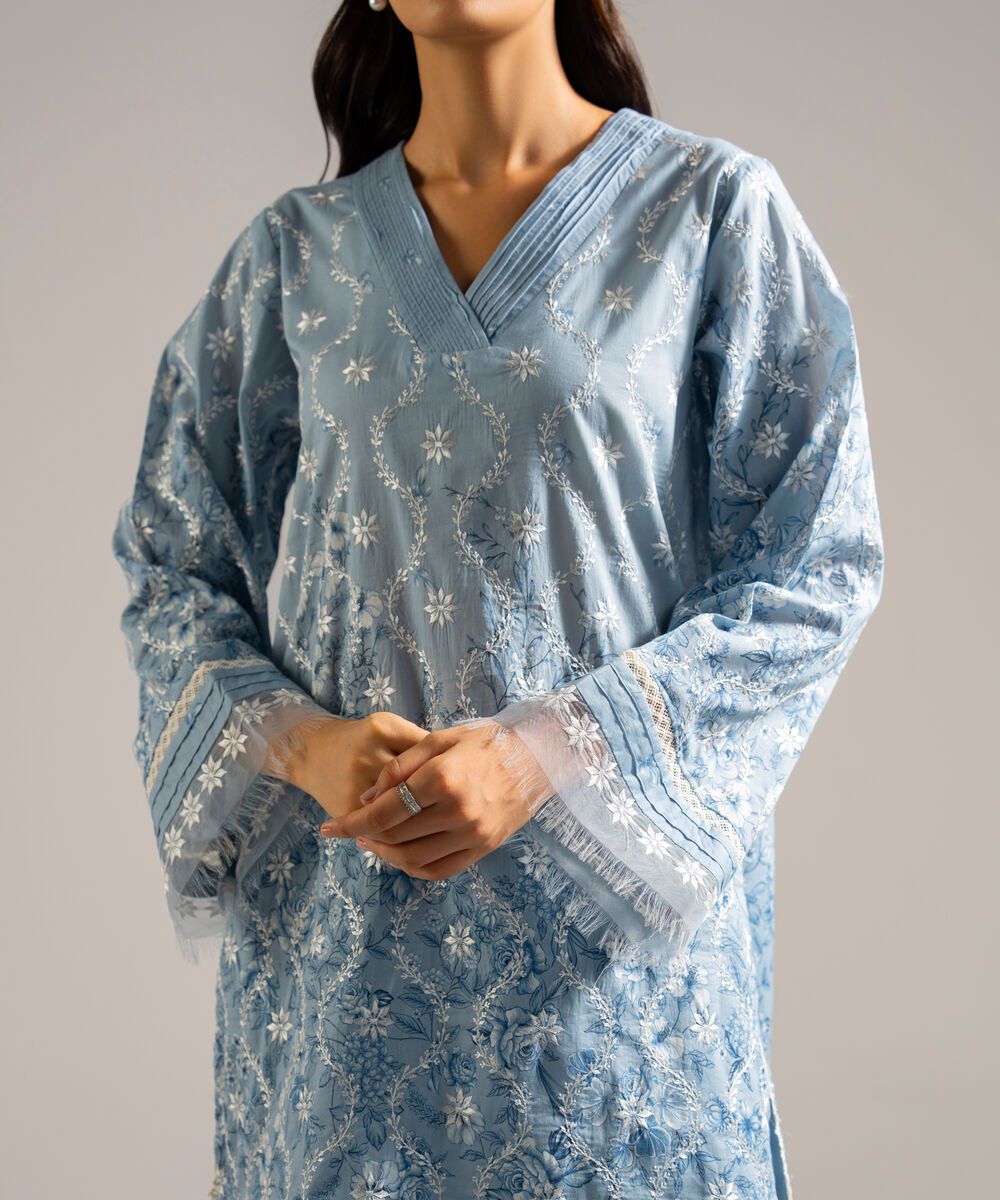 Women's RTW Lawn Embroidered Blue 2 Piece Suit