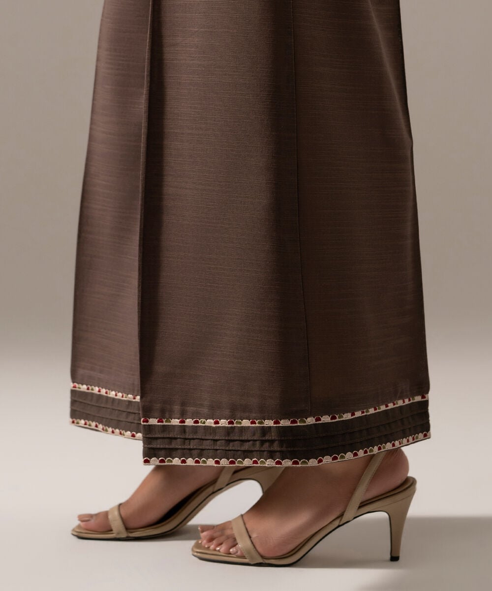 Women's RTW Khaddar Solid Brown Flared Pants