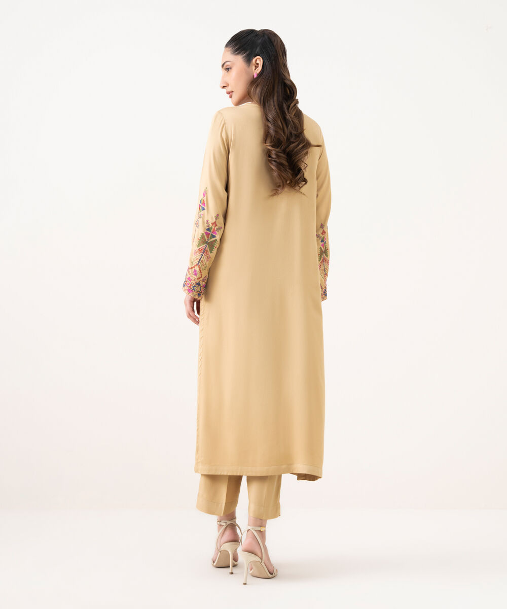 Women's RTW Bedford  Embroidered Beige A-Line Shirt