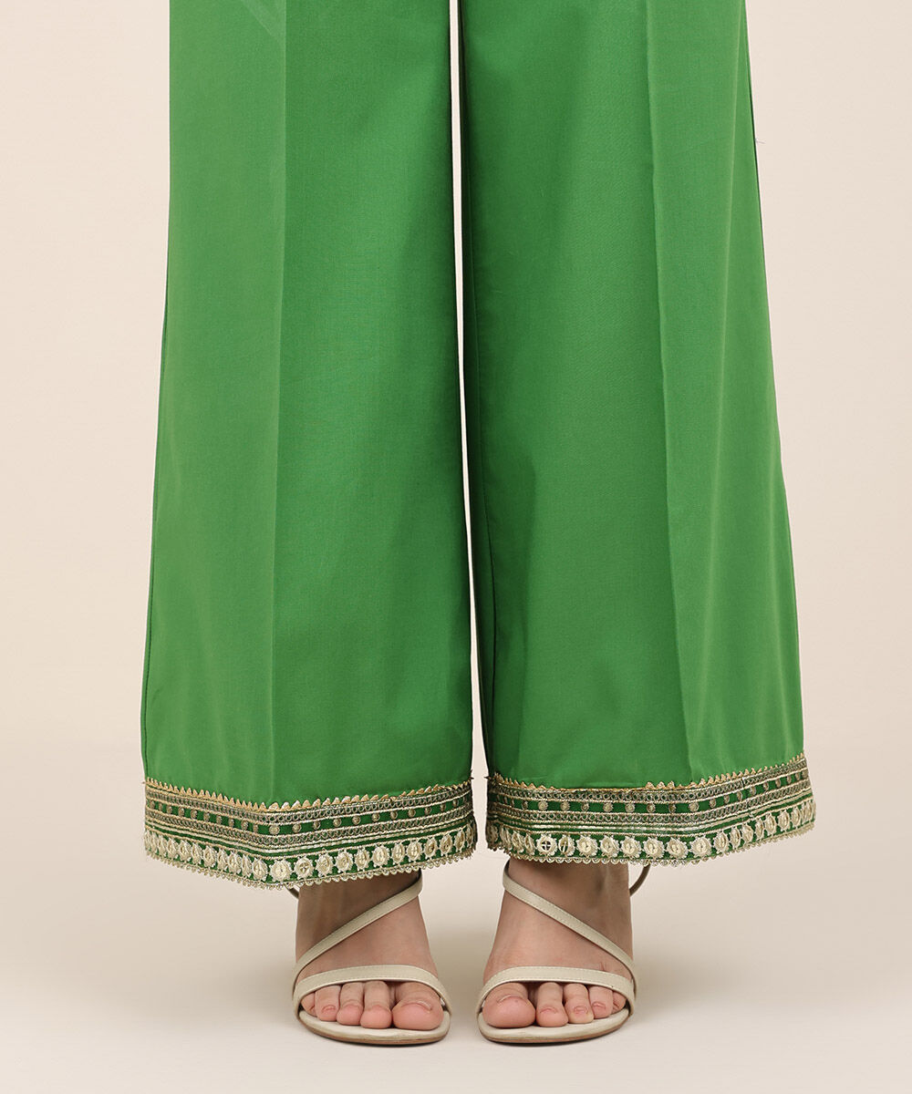 Women's RTW Cambric Green Embroidered Flared Pants