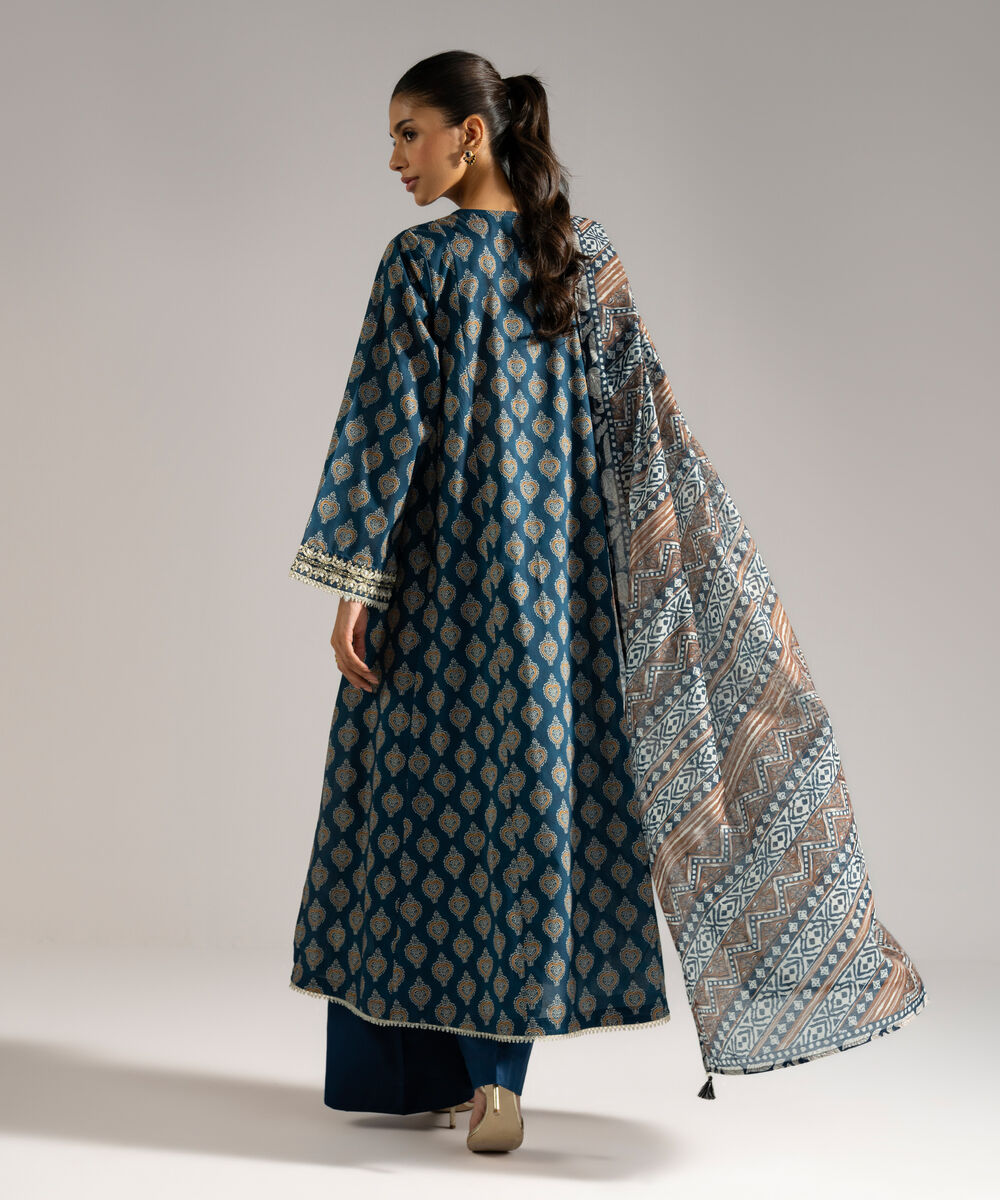 Women's RTW Lawn Embroidered Dark Blue 3 Piece Suit
