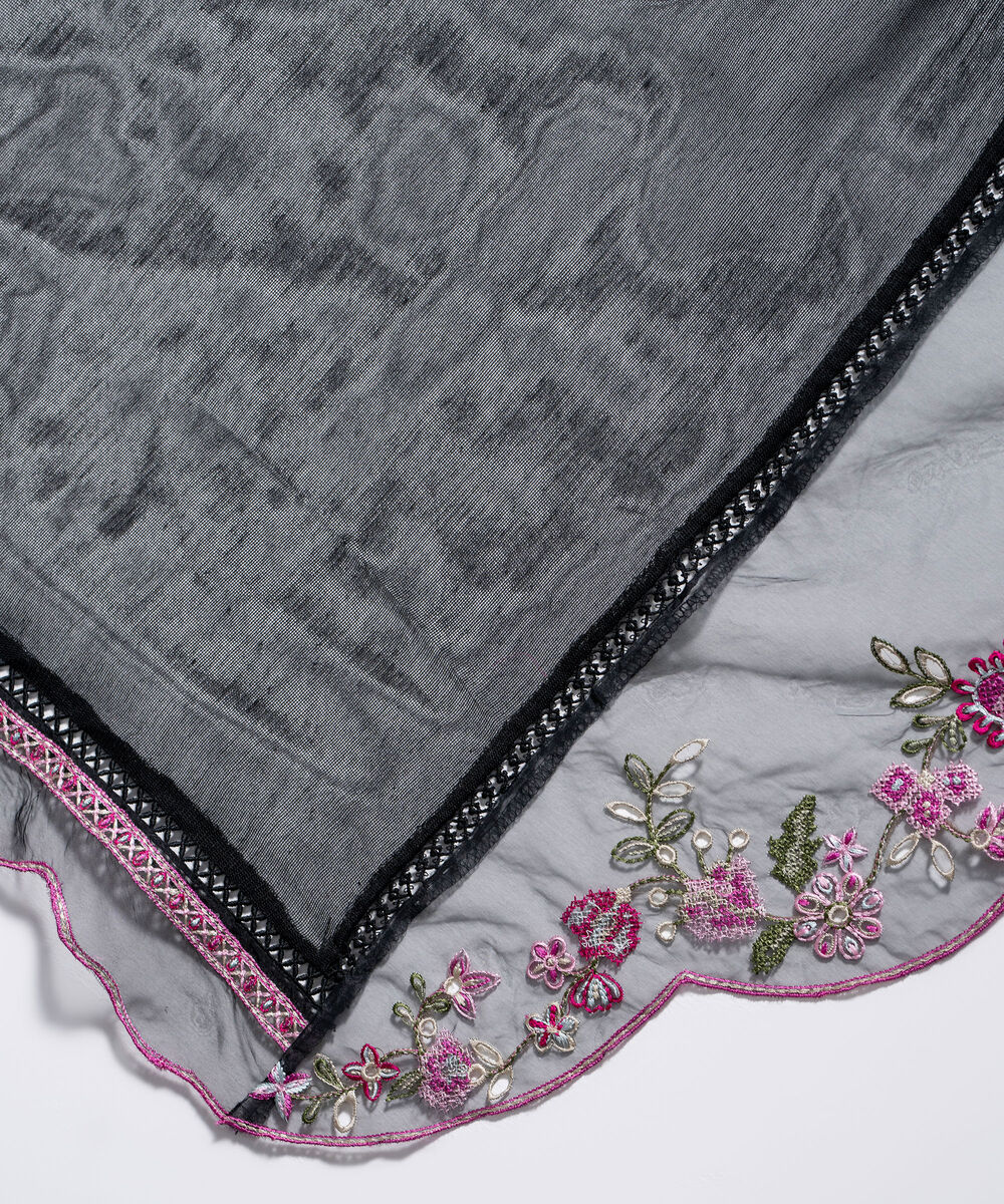 Khaddi Net Embroidered Black Dupatta