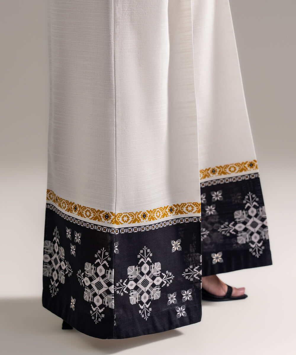 Women's RTW Khaddar Printed Mustard Brown Flared Pants