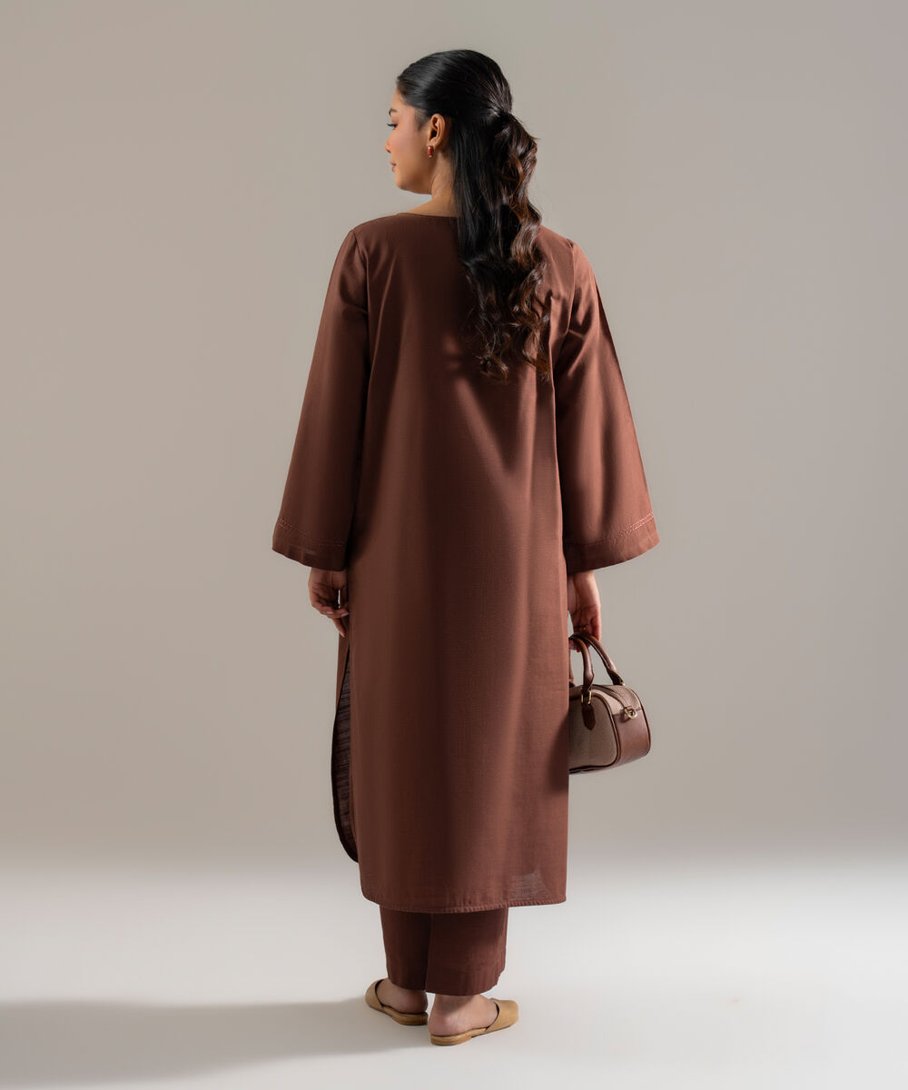 Women's RTW Khaddar Solid Brown Straight Shirt