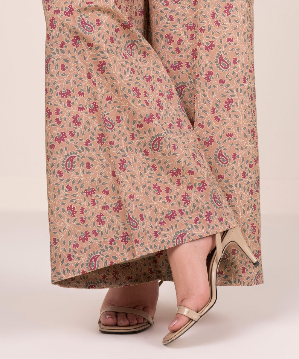 Women's RTW Cambric Printed Pink Flared Pants