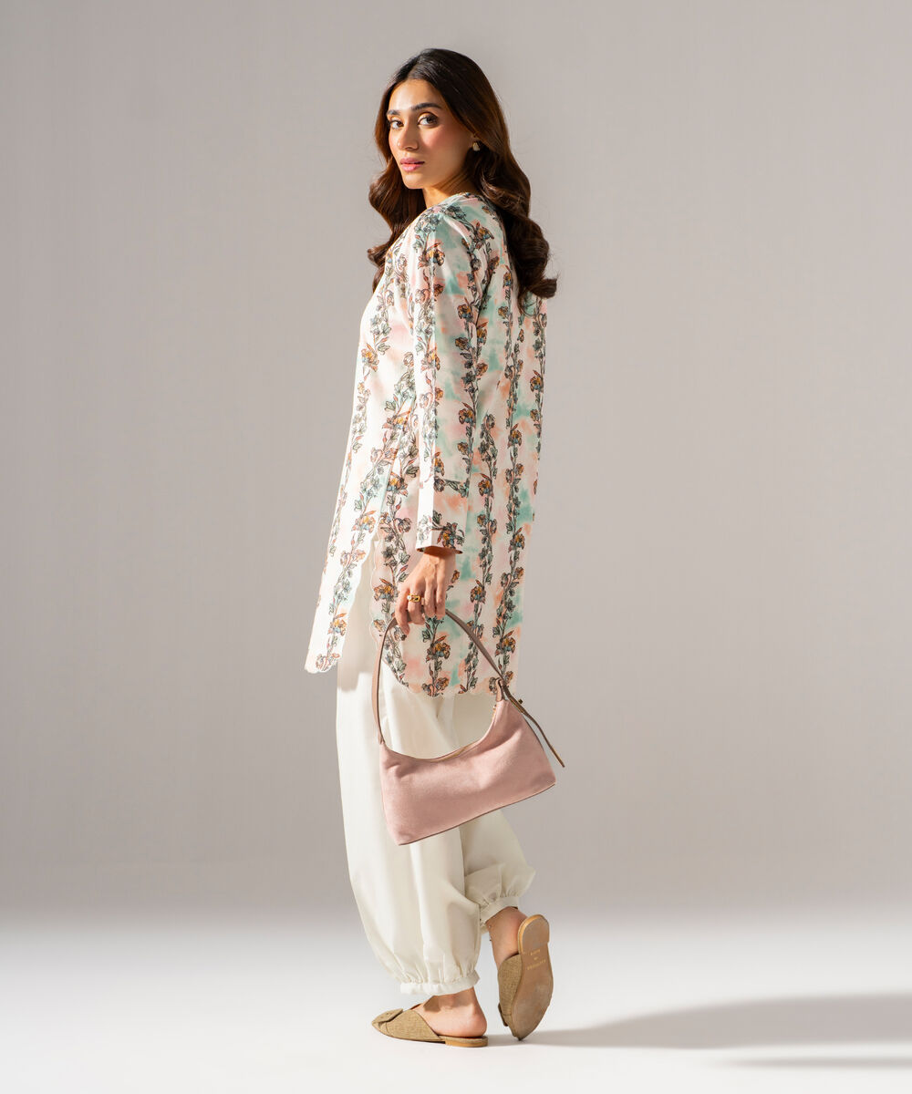 Women's RTW Regular Khaddar Printed Off White Shirt and Trousers