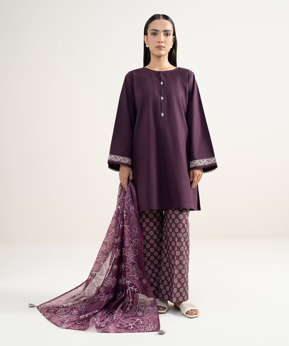 Women's RTW Cambric Solid Purple Straight Shirt