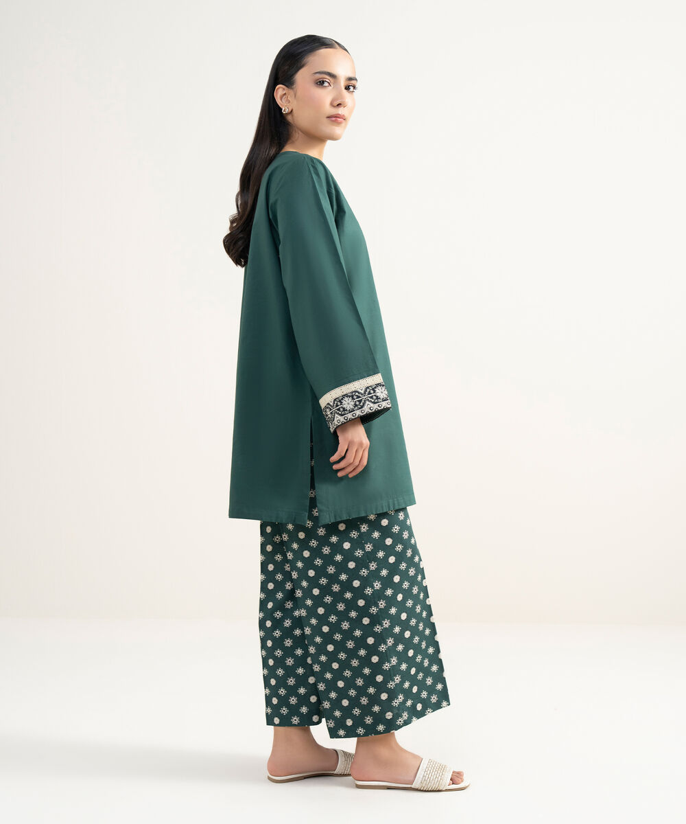 Women's RTW Cambric Solid Green Straight Shirt