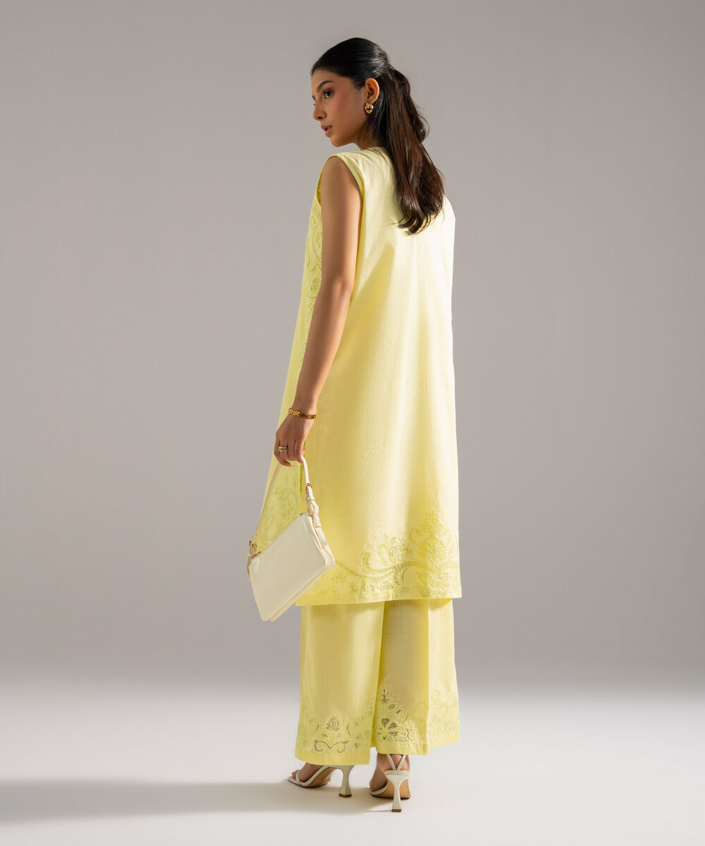 Women's RTW Cross Hatch Solid Embroidered Lime Yellow 2 Piece Suit