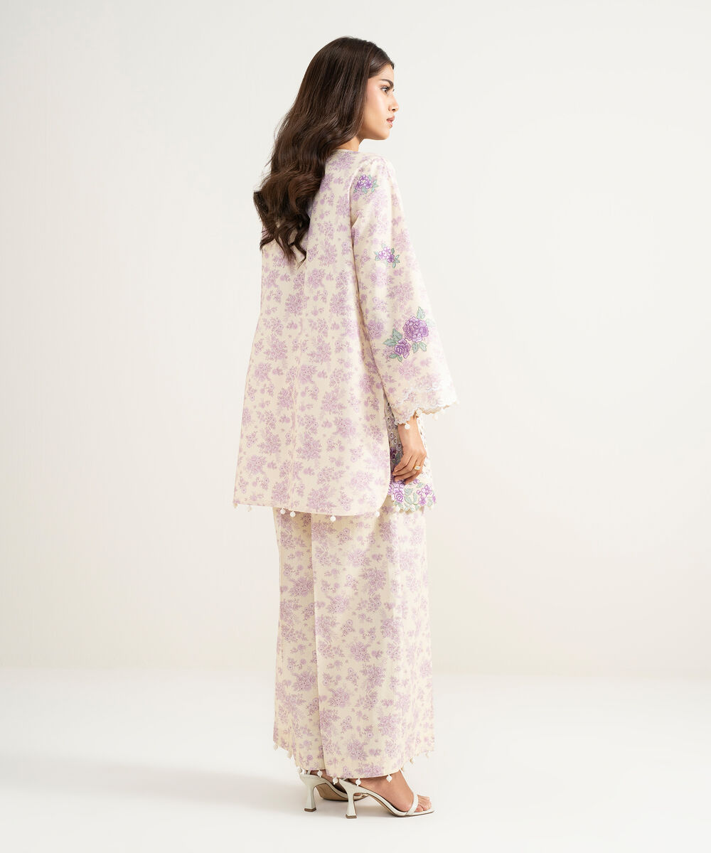 Women's RTW Zari Cotton Embroidered Purple Straight Shirt