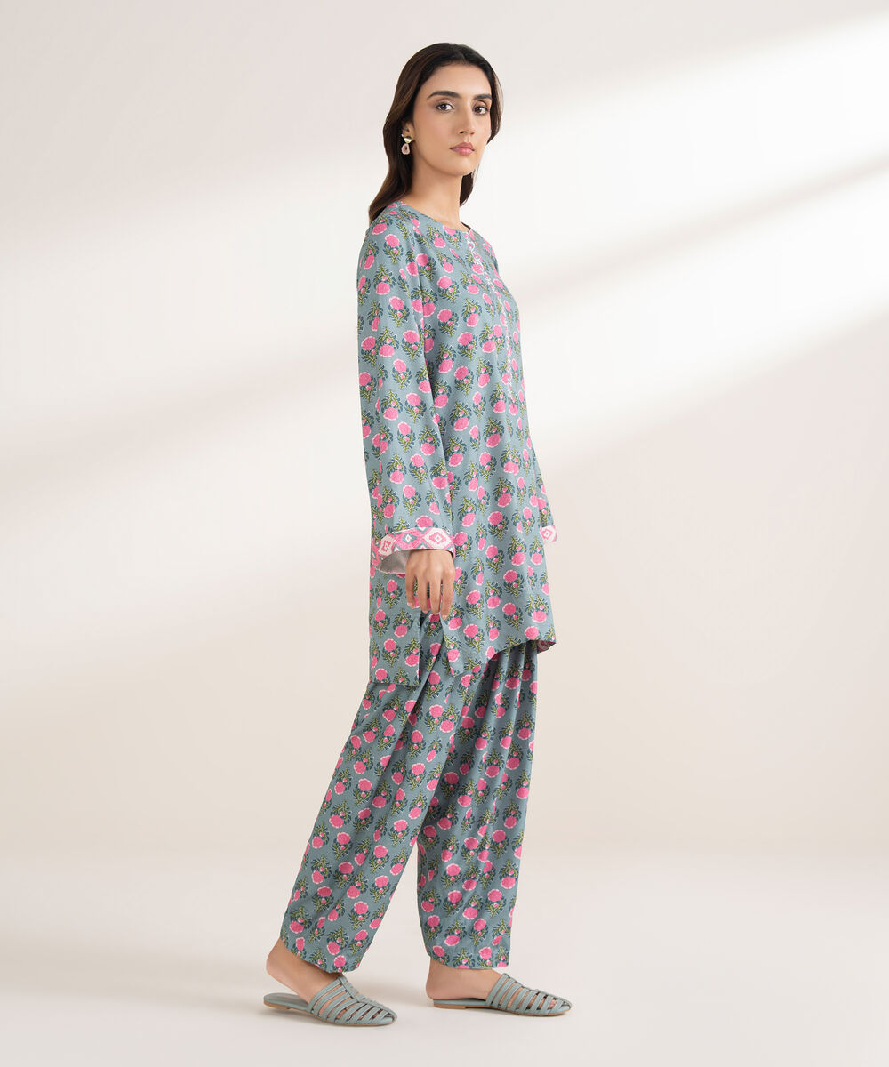 Women's RTW Arabic Dobby Printed Straight Grey Shirt
