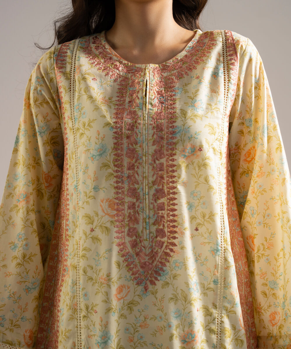 Women's RTW Lawn Embroidered Yellow 2 Piece Suit
